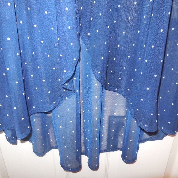Blouse NEW Blue Polka Dot Sheer Cardigan Duster Top Short Sleeve blue shrug - Picture 6 of 9